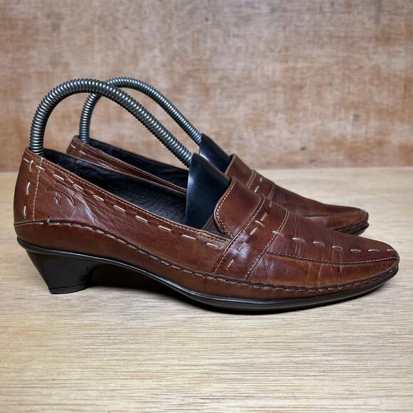 Pikolinos Pumps Women Size 7 US, 37 EU Shoes Brown Leather Stitch Heels Round - Picture 1 of 10